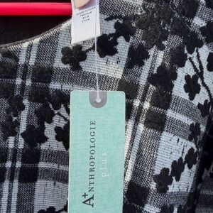 Anthropologie Monochrome Floral Plaid Dress 2X